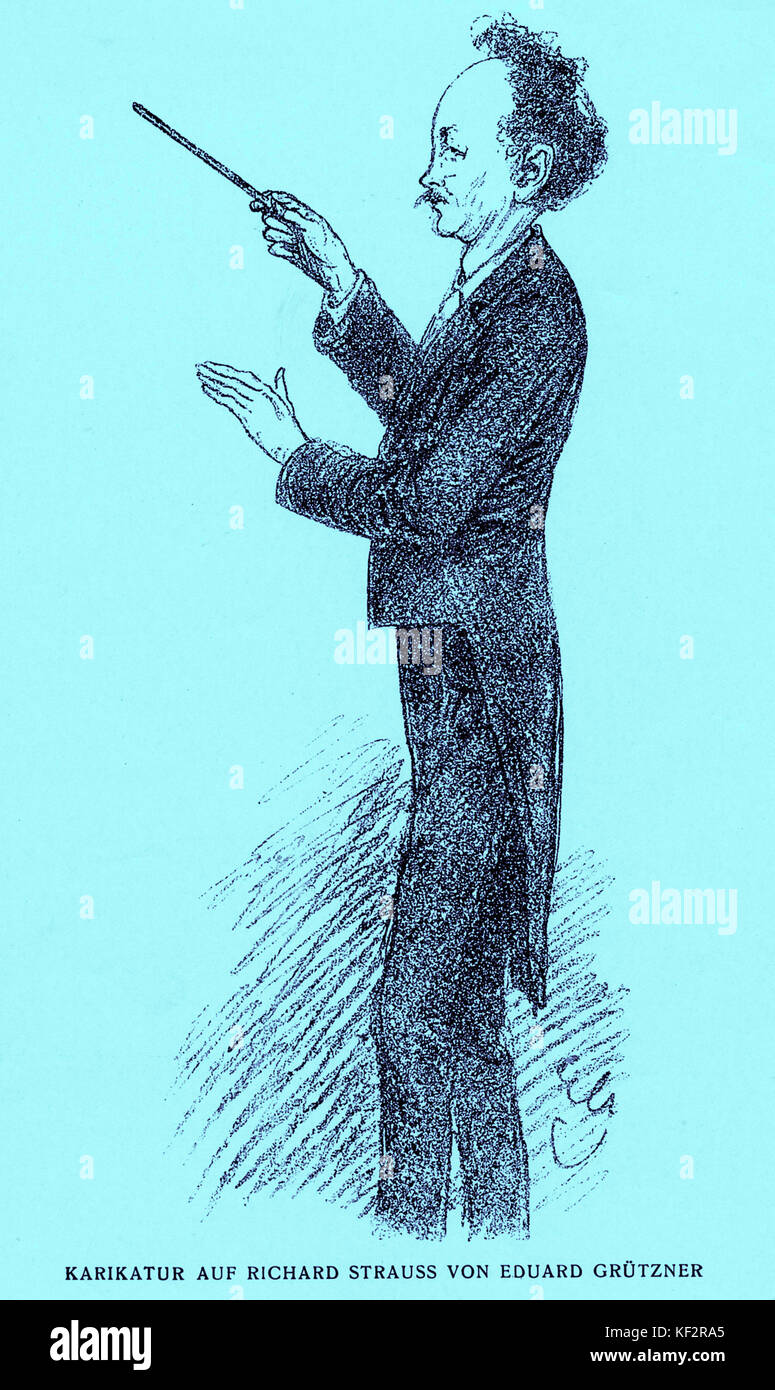 STRAUSS, Richard - Conducting caricature by Eduard Grützner.  German composer & conductor 1864-1949 Stock Photo