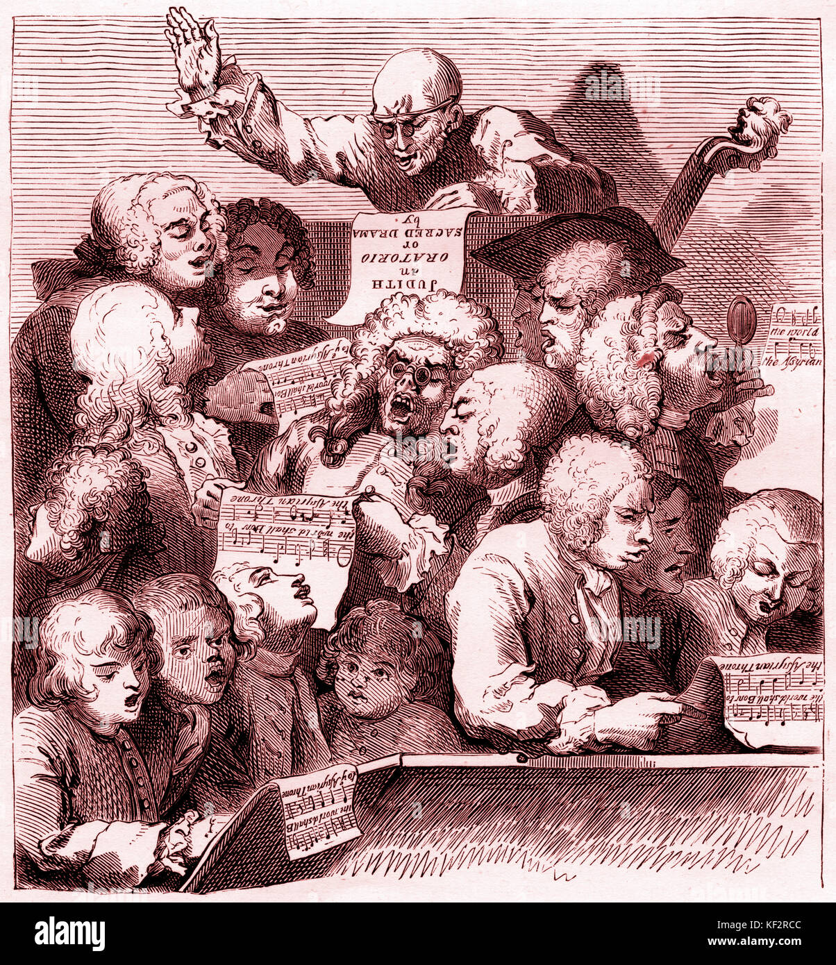 Handel's Choir / the Chorus - in sketch by Hogarth, 1731. Singing Willem de Fesch's Oratorio, 'Judith'. Stock Photo