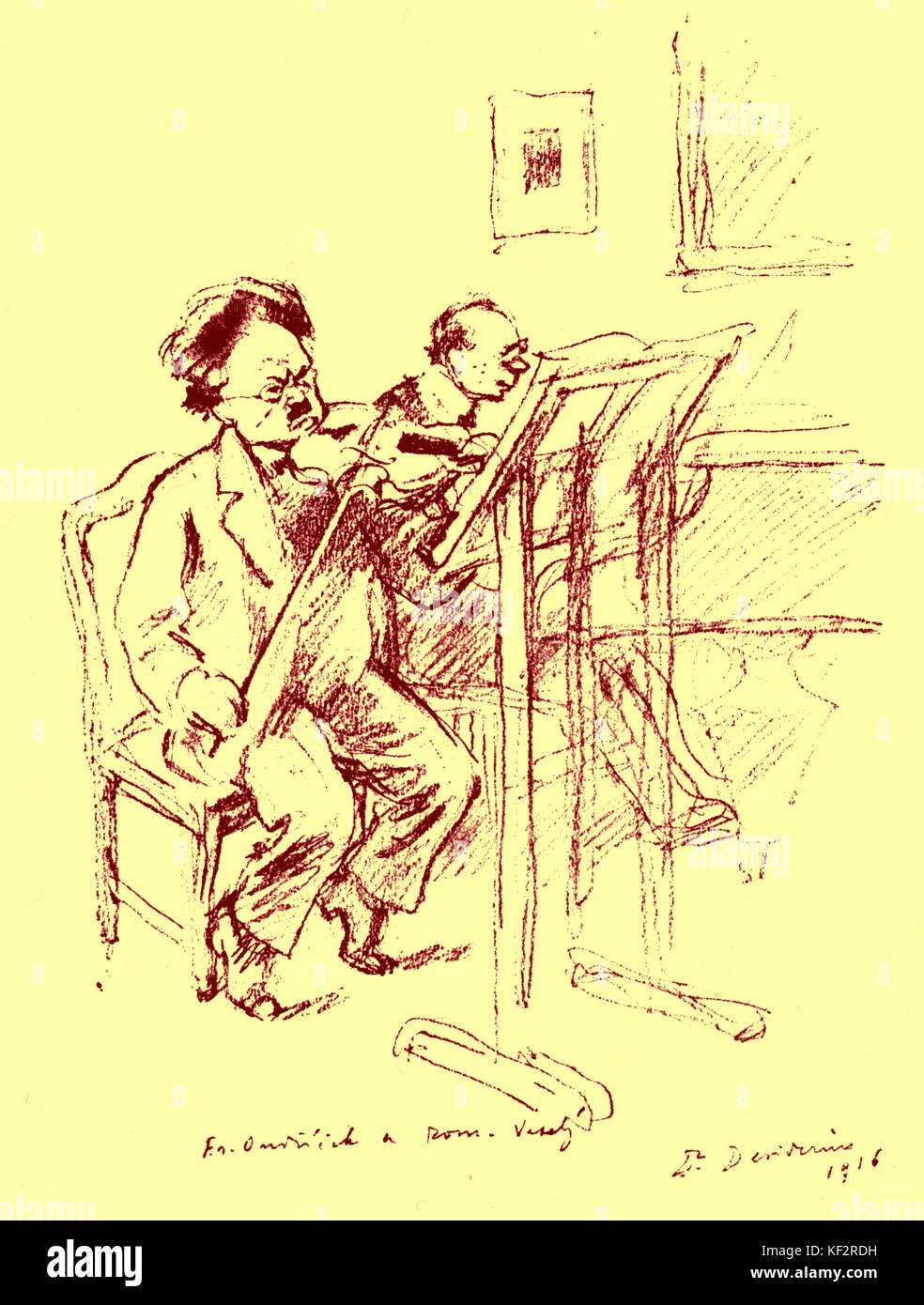 Franz Ondricek - playing the violin with R Vesely playing the piano, 1916.  Ondricek: Czech Violinist, 1857-1922. Son of Jan Ondricek Stock Photo