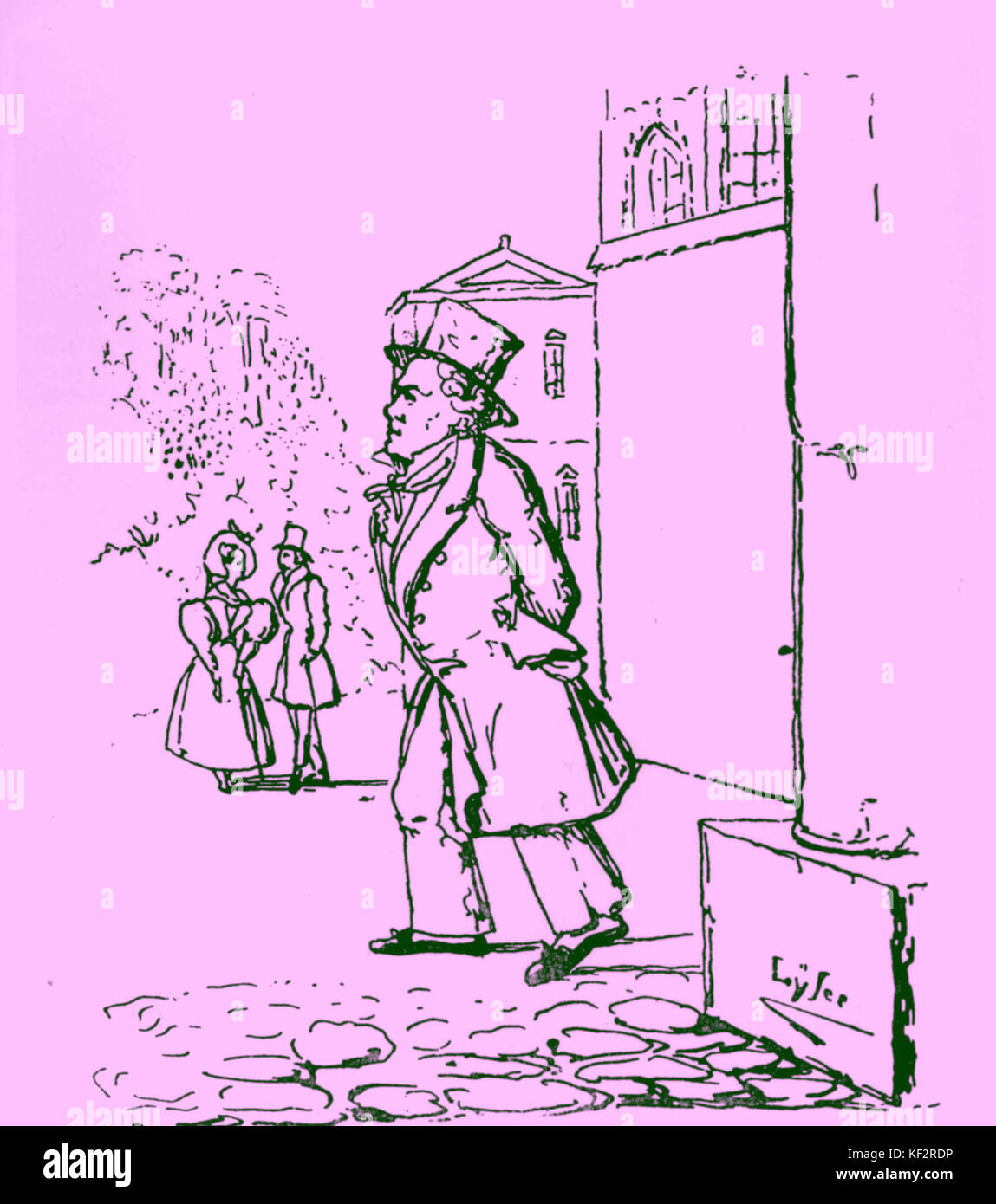 Caricature Of Ludwig Van Beethoven In The Streets Of Vienna By J P