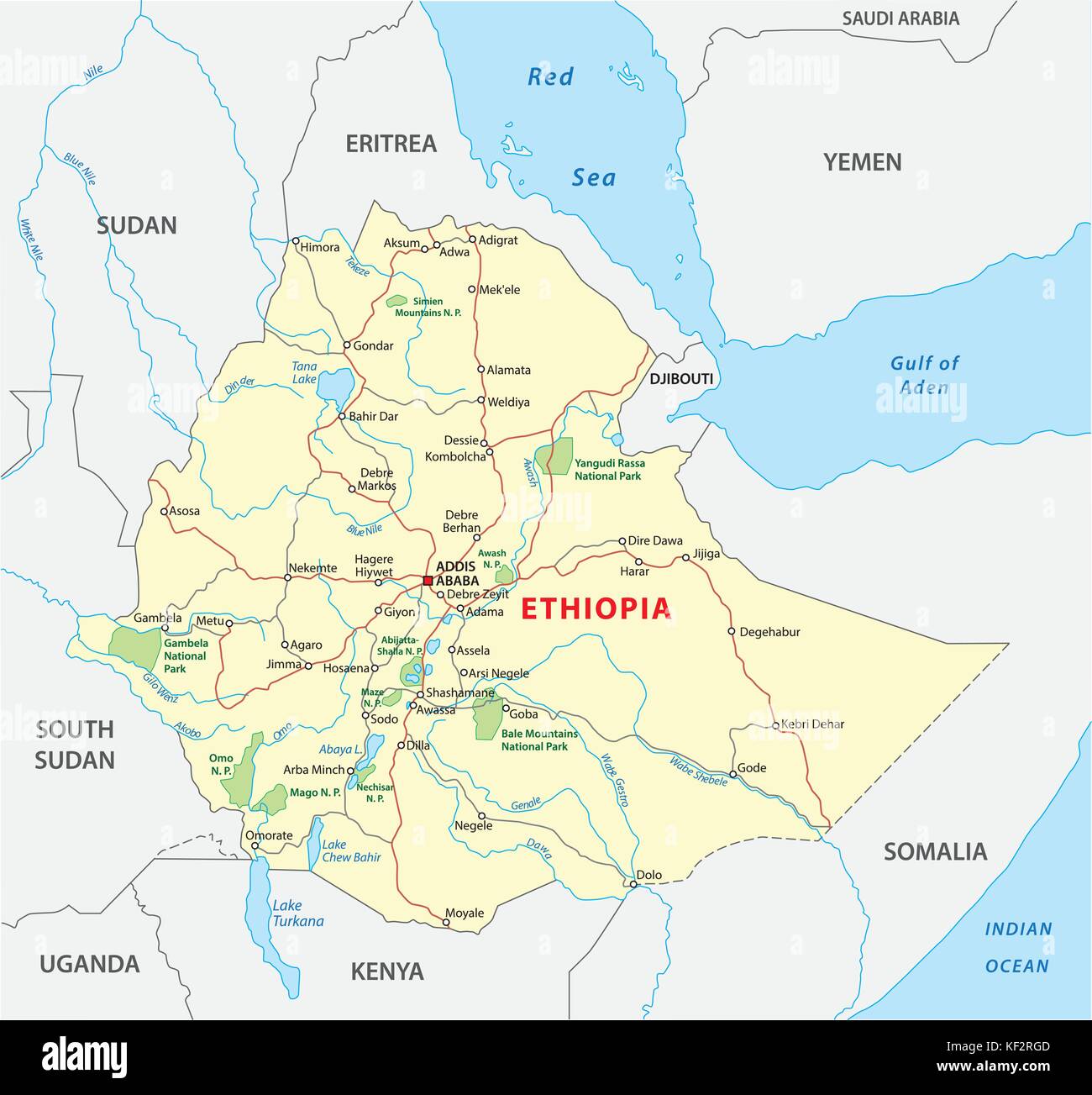 ethiopia road map Stock Vector