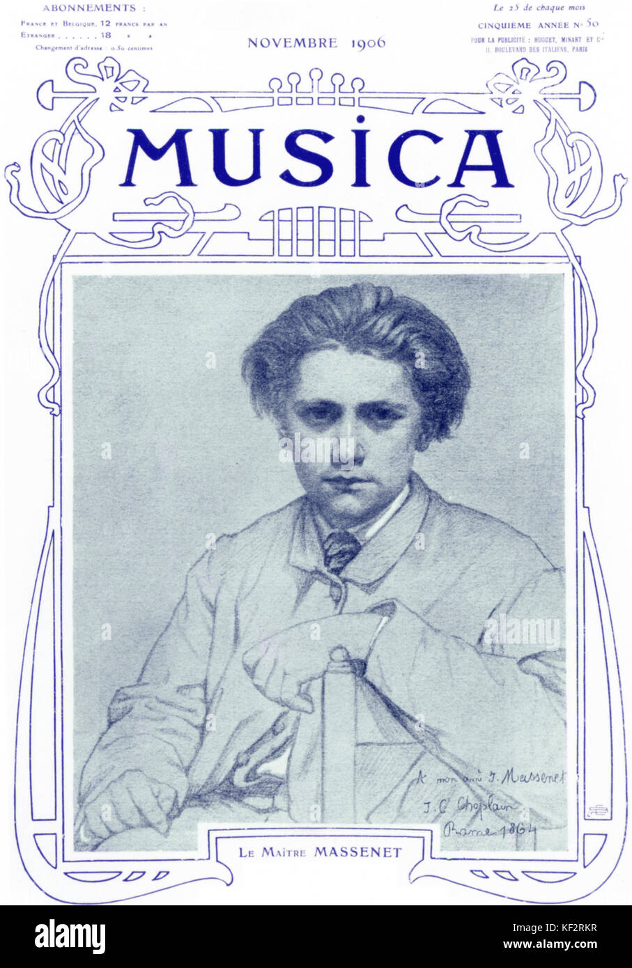 MASSENET, J - in Rome, 1864, by Chaplain. Aged 22.  While Massenet was at Villa Medici for the Grand Prix de Rome - French Composer 12 May 1842 - 13 August 1912. Stock Photo