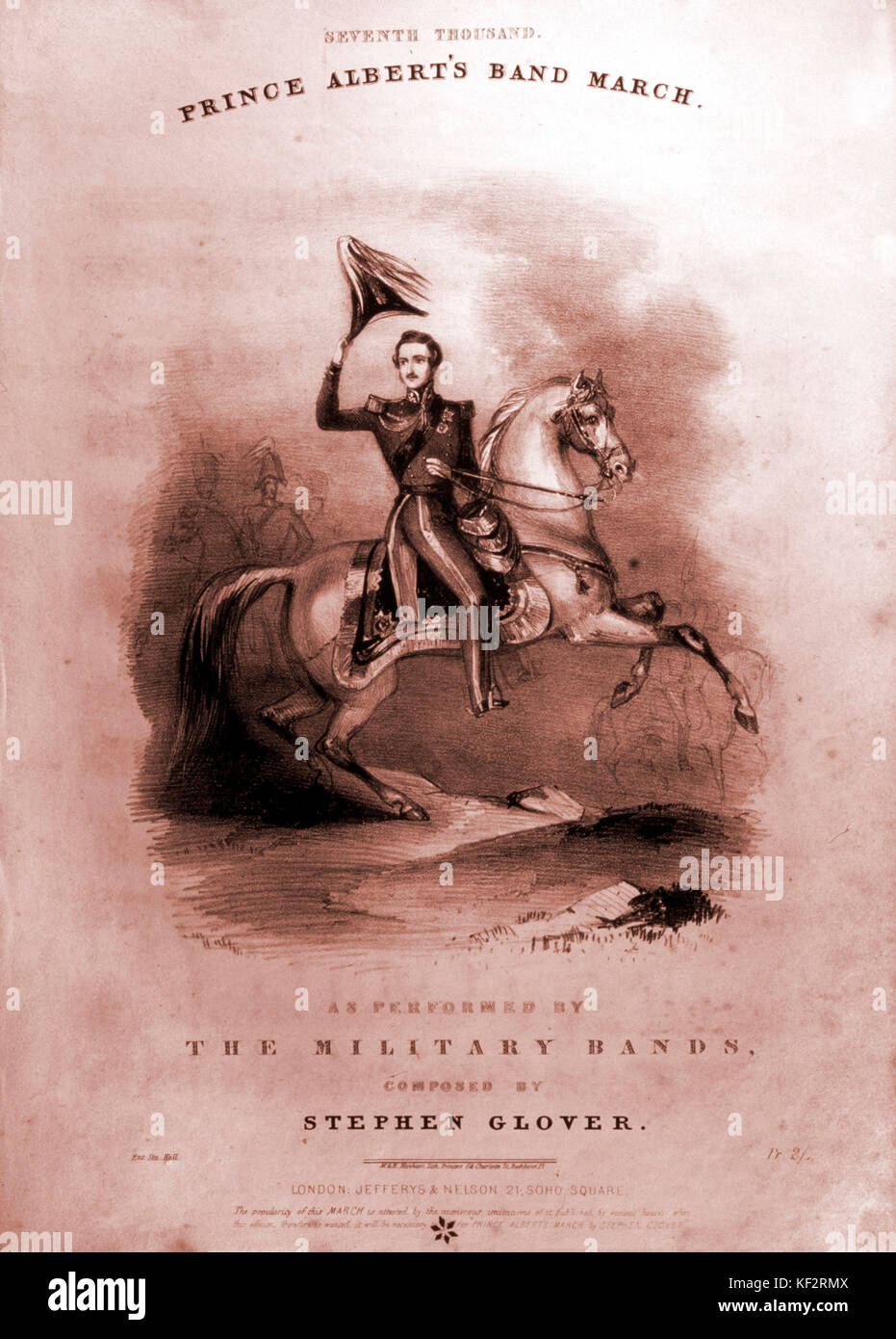 VICTORIA & ALBERT - Prince Albert's Band March Score cover showing Prince Albert riding on horseback. Music by Stephen Glover, c1840 Stock Photo