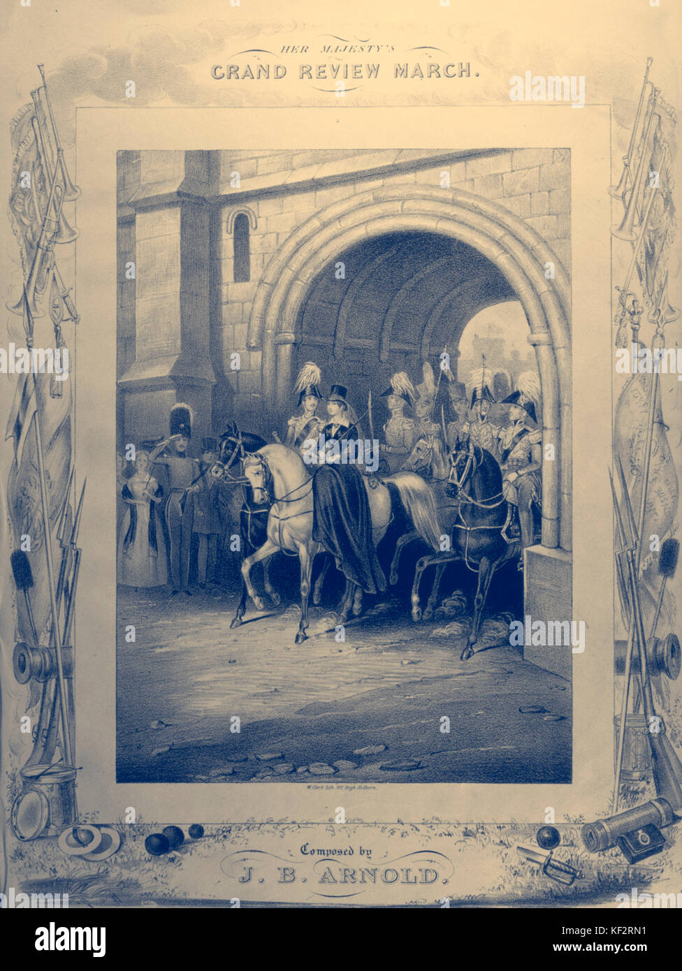 VICTORIA & ALBERT - Grand Review March Cover of score, c1840, showing Victoria & Albert, riding through gate on horseback. Music by J B Arnold Stock Photo