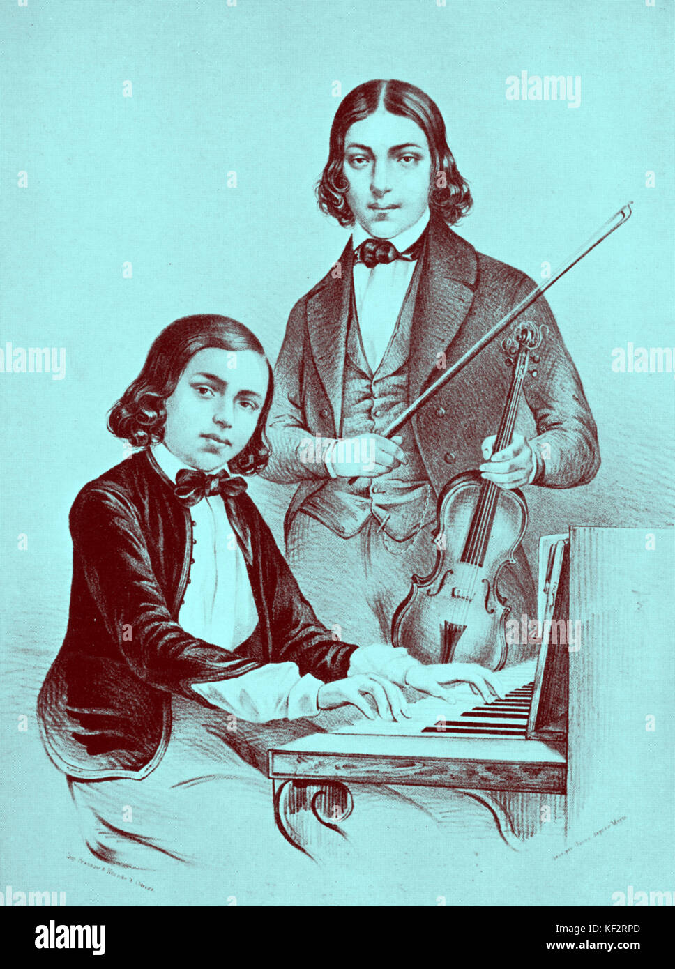 Jozef WIENIAWSKI at the piano and Henryk with violin. Polish pianist and composer 1837 - 1912, brother of Henryk Wieniawski; Polish violinist and composer (1835 - 1880) Stock Photo