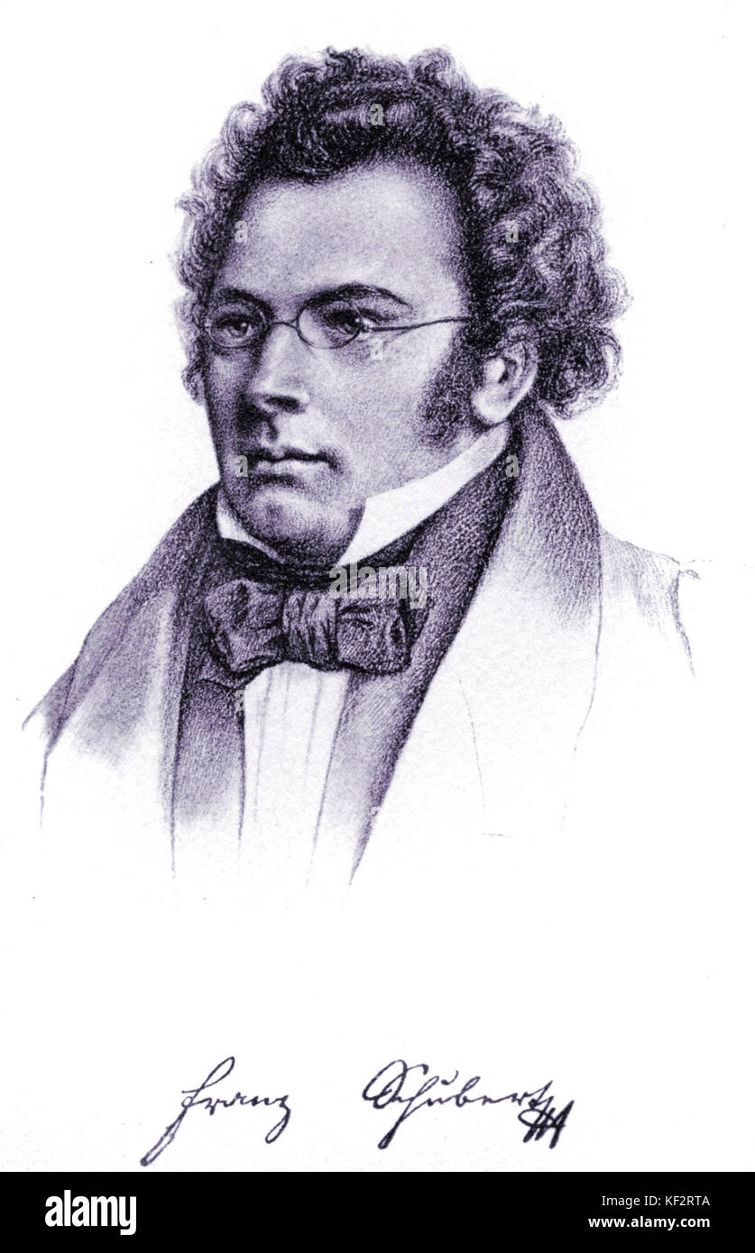 Franz Schubert  -  Portrait  /  Drawing.  Austrian composer. 1797 - 1828 Stock Photo
