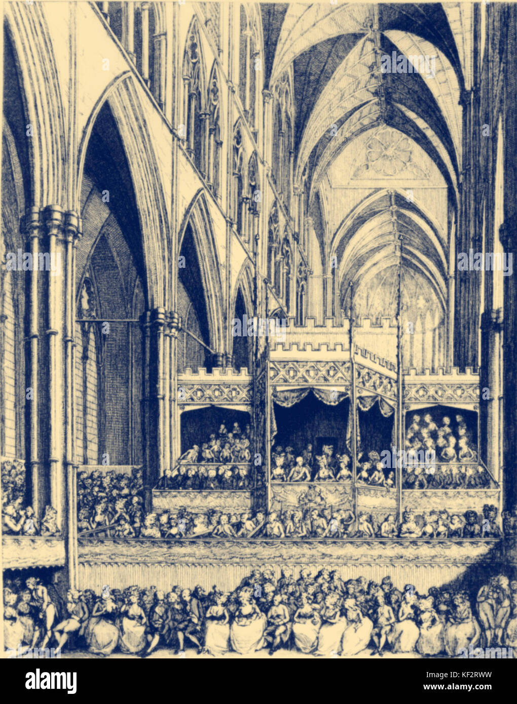 Handel's commemoration  -audience at Westminster Abbey in 1784. German-English composer, 1685-1759. Stock Photo