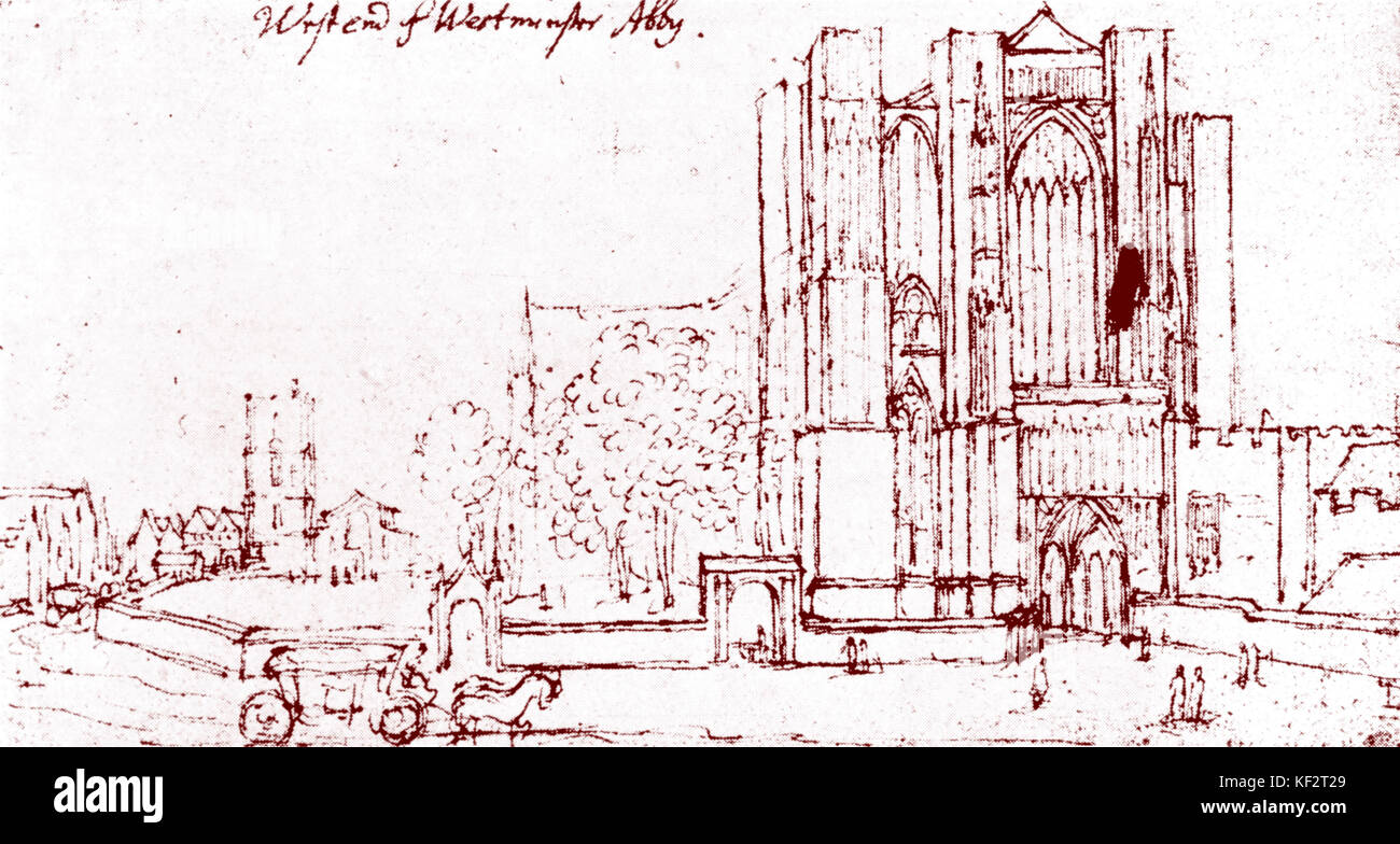 Westminster Abbey, London - by Hollar 17th century Street scene. Stock Photo