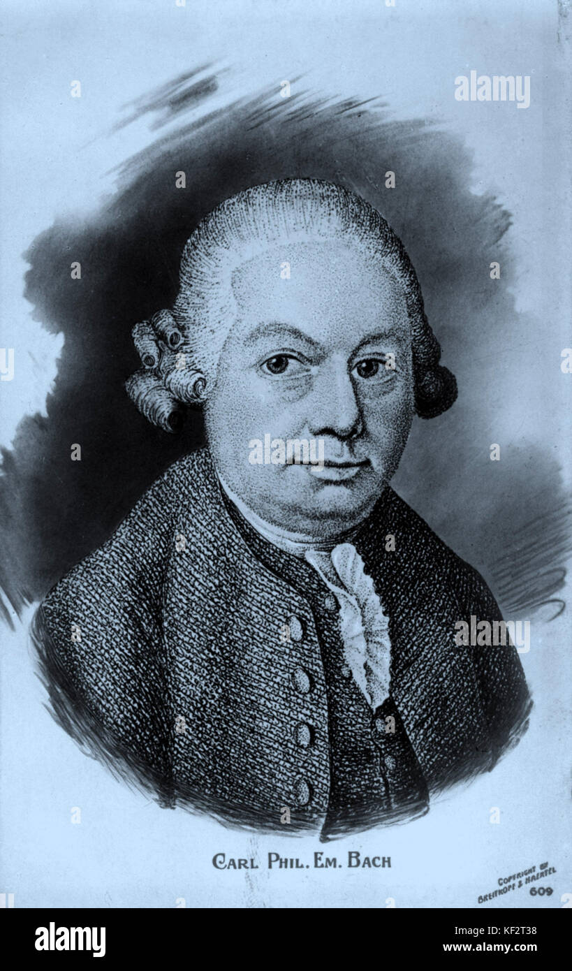 Carl Philipp Emanuel Bach - portrait of German composer.  The second of eleven sons of Johann Sebastian Bach and Maria Barbara Bach. 8 March 1714 - 14  December 1788 Stock Photo
