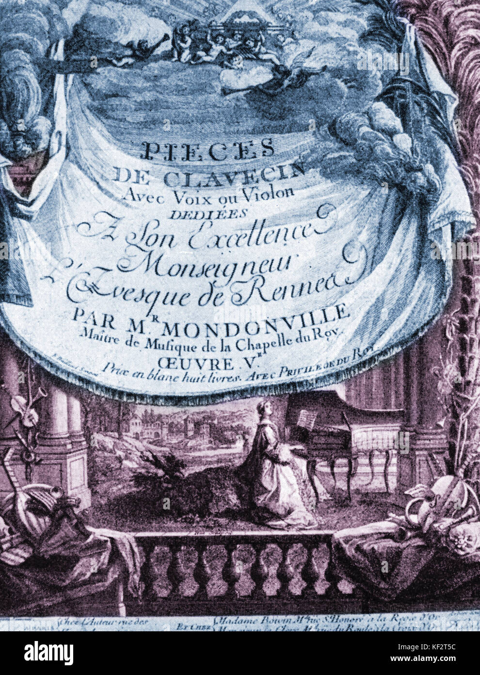 Title page to Jean Joseph Cassanéa de MONDONVILLE 'Pieces de Clavecin avec voix ou violon' c.1748 op. 5. French Violinist, Composer,  Court Musical Director 1711-1772. Stock Photo