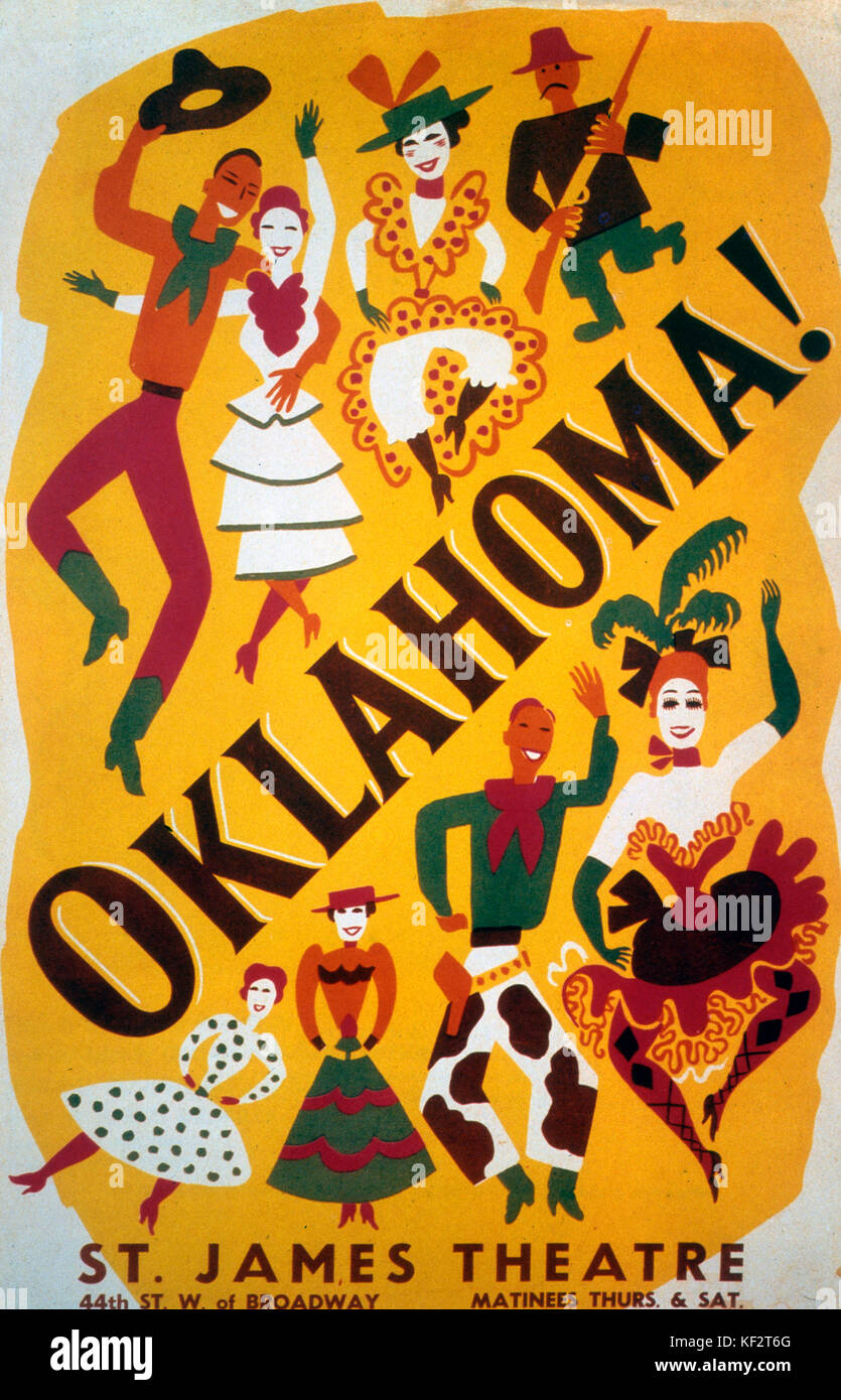 Oklahoma ! poster for theatre production at St James Theatre, New York, USA. Opened 31 March, 1943. Richard Rodgers and Oscar Hammerstein (II) musical. Stock Photo