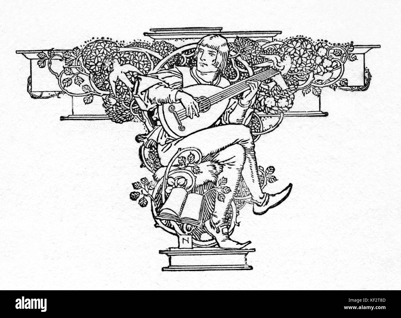 Lute player illustration of statue Stock Photo Alamy