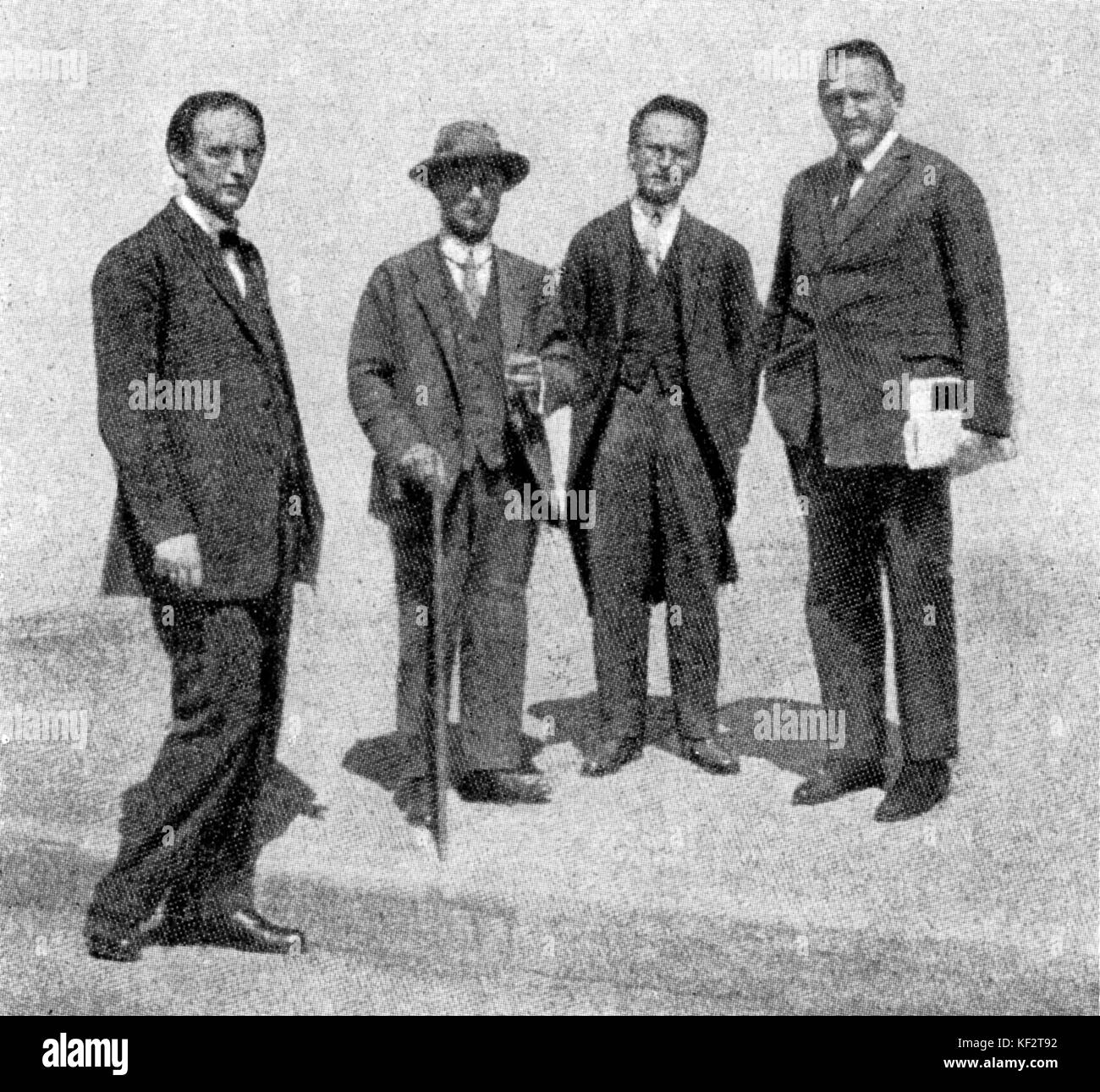 Arnold Schoenberg with Otto Klemperer, Anton Von Webern, Hermann Scherchen. Austrian composer, 13 April 1874 - 13 July 1951. Stock Photo