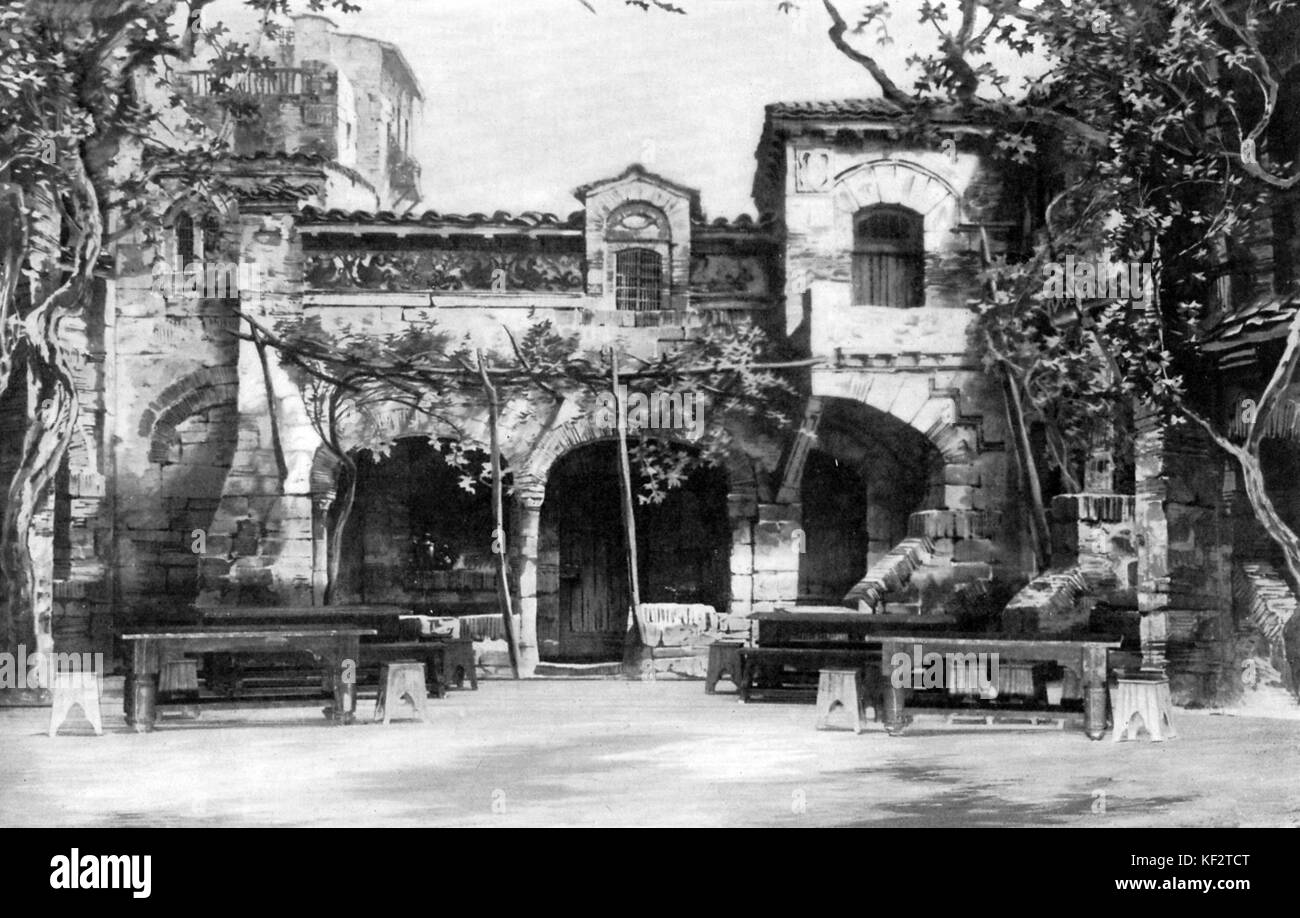 Set design for ' Benvenuto Cellini ' Act II scene I. Opera in two acts by Hector Berlioz based on the memoirs of the Florentine sculptor Benvenuto Cellini. Design by Amable.  Performed at Theatre de Champs Elysees, 1913. Photo by Gerschel.  HB: French composer, 11 December 1803 - 8 March 1869 Stock Photo