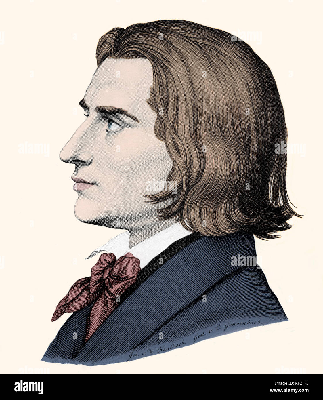 Franz Liszt portrait of the Hungarian pianist & composer, 1843