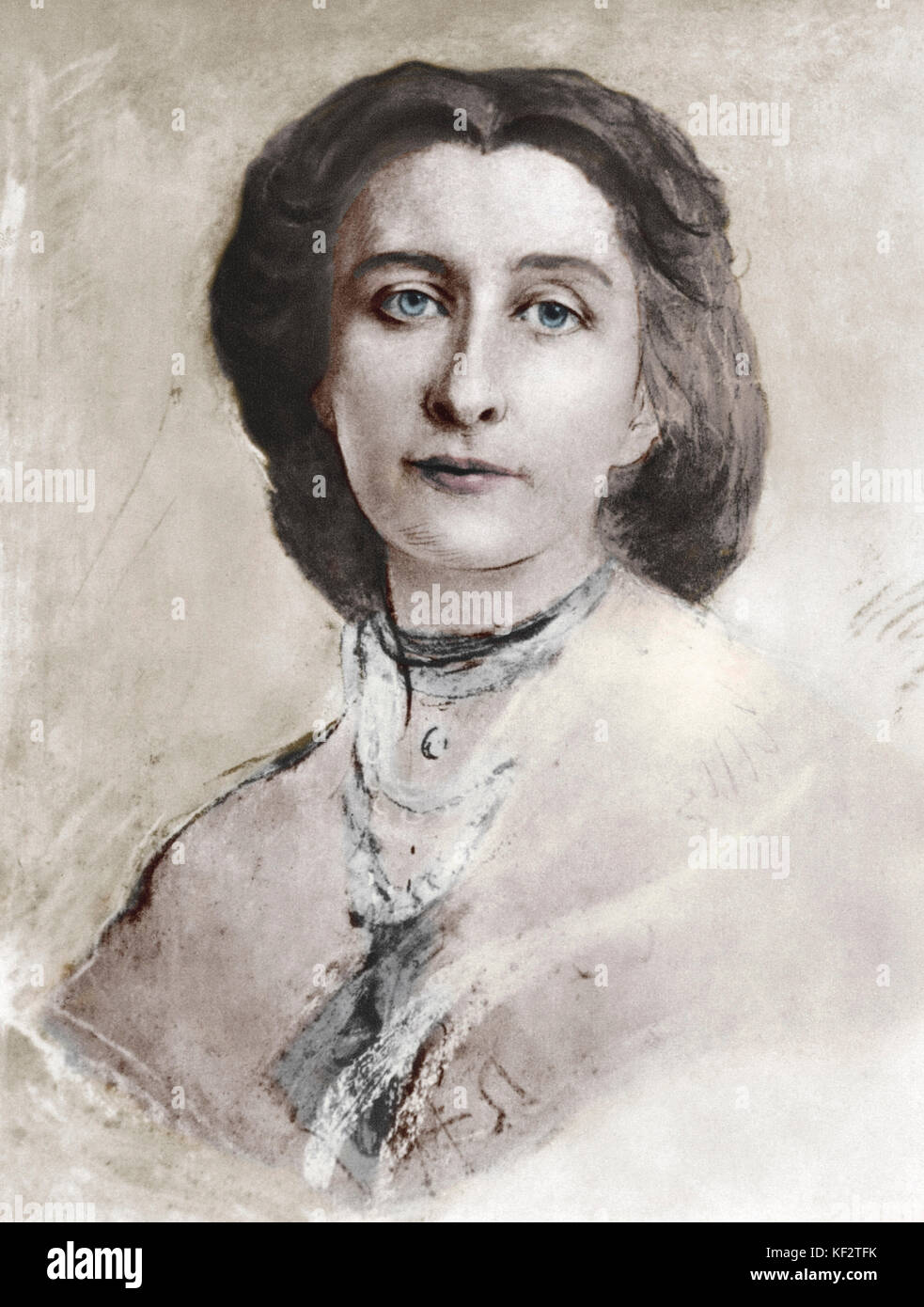 Cosima Wagner portrait by Franz von Lenbach.  Daughter of Liszt, married Hans von Bülow (1857), then Richard Wagner (1870) with whom she worked to establish Bayreuth. After Wagner's death she maintained an autocratic rule over Bayreuth. b1837 - 1930 Stock Photo