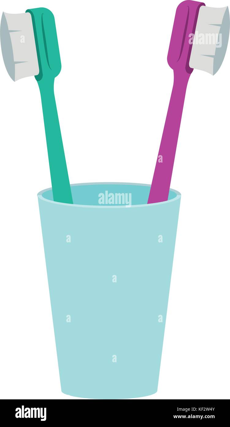 glass with two toothbrush in colorful silhouette Stock Vector Image ...
