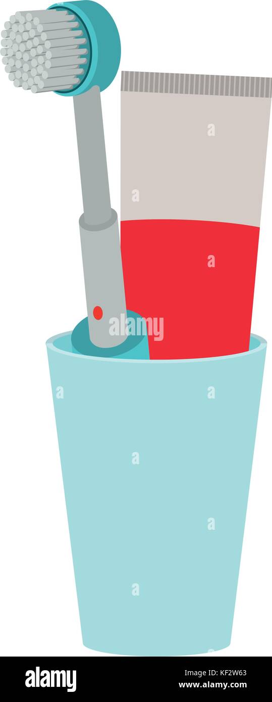 glass with toothpaste and electric toothbrush colorful silhouette Stock ...