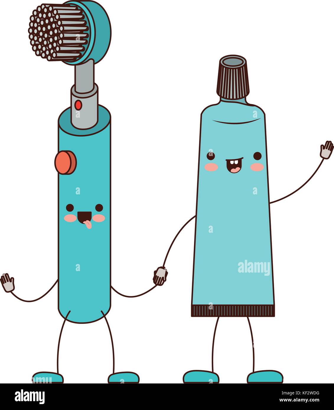 electric toothbrush and toothpaste holding hands in colorful silhouette ...