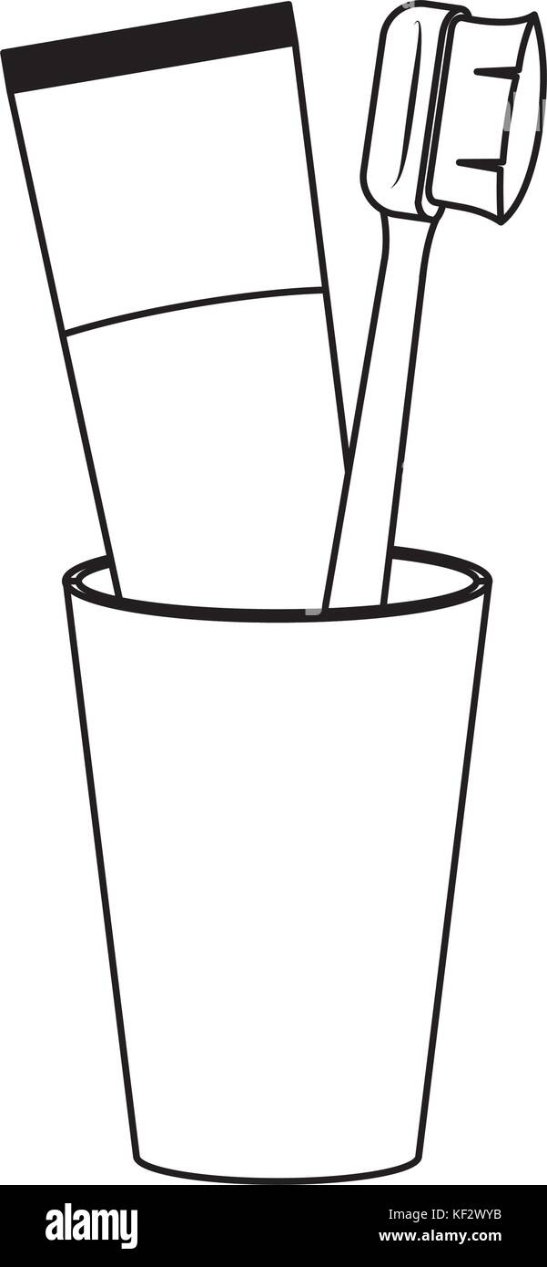 glass with tube toothpaste and toothbrush monochrome silhouette Stock ...