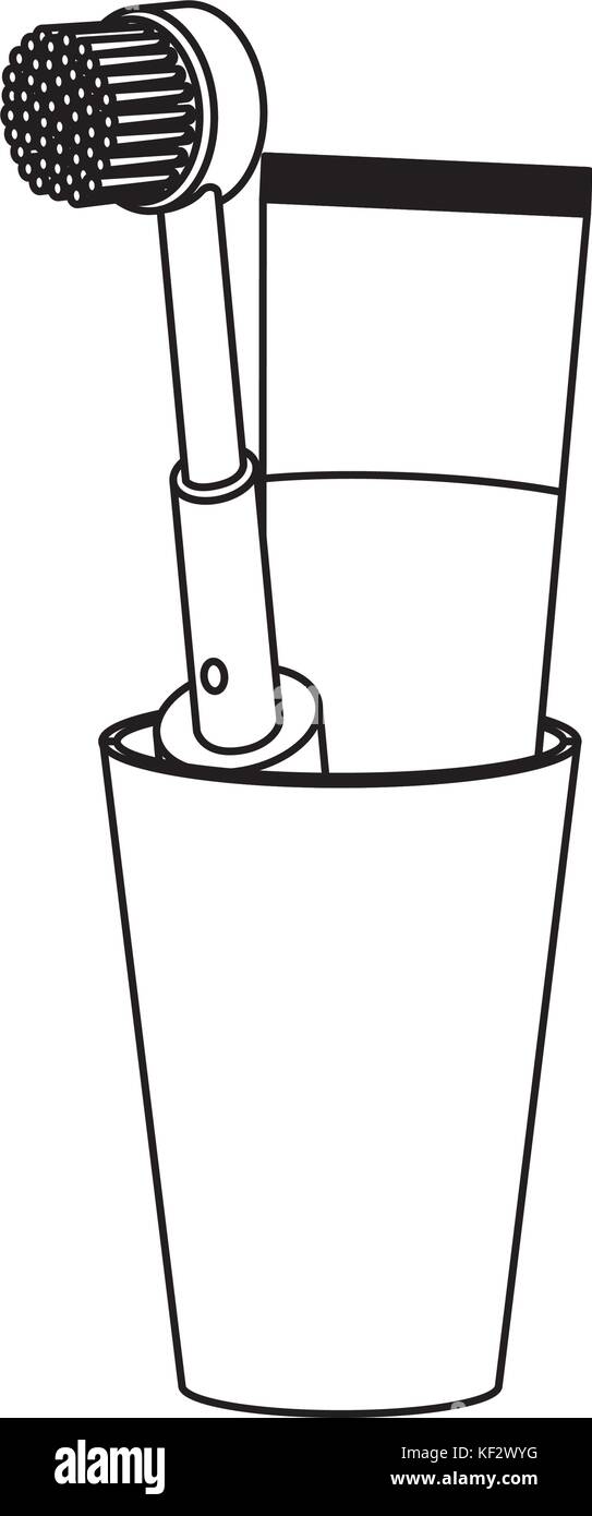 glass with toothpaste and electric toothbrush monochrome silhouette ...