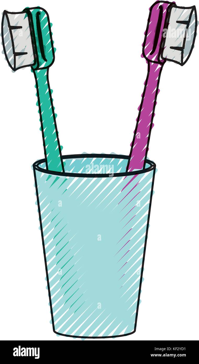 glass with two toothbrush in colored crayon silhouette Stock Vector ...