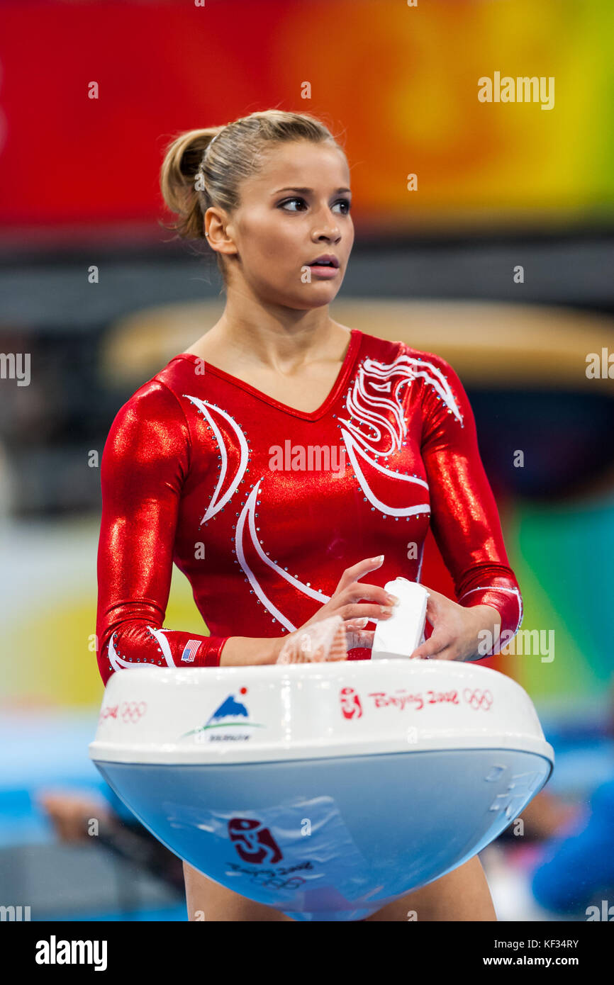 Alicia Sacramone (USA) competing in the Women Team Event at the 2008 Olympic Summer Games, Beijing, China Stock Photo