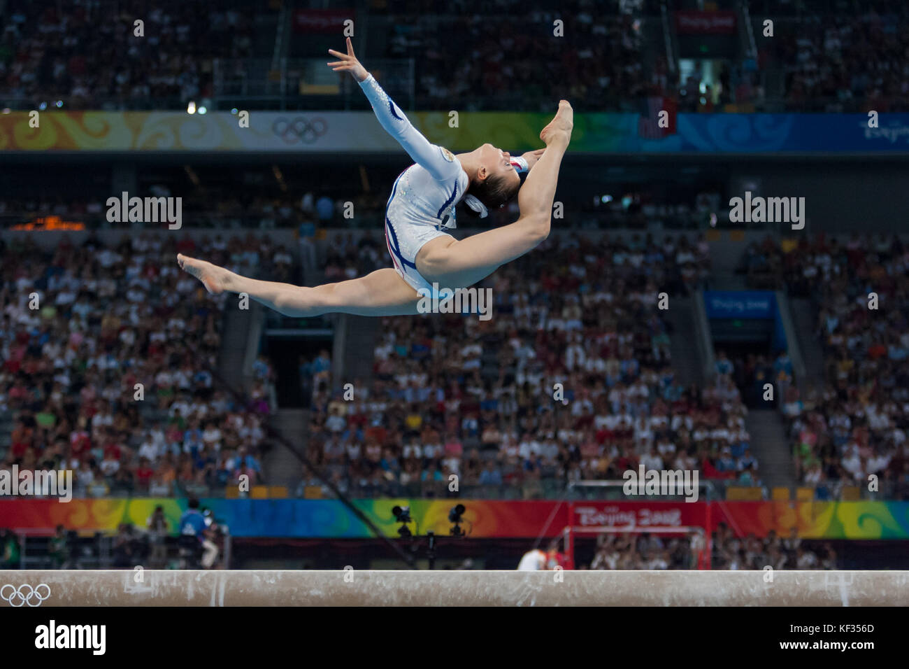 Anna Pavlova (RUS) competing on the balance beam in the Women Team Event at the 2008 Olympic Summer Games, Beijing, China Stock Photo