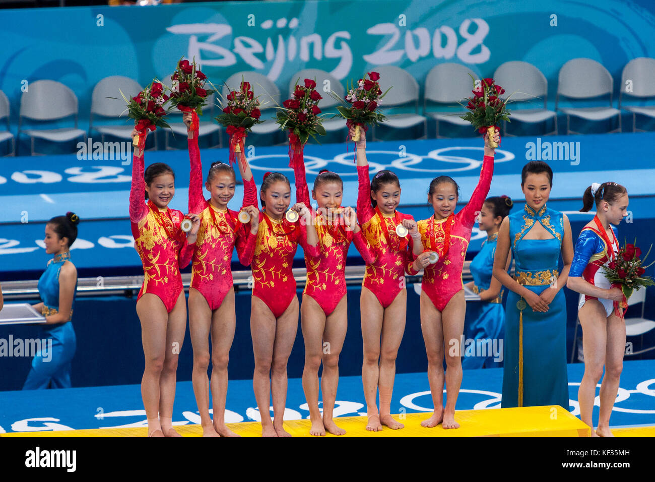 Team China gold medal champions in the Women Artistic Gymnastic Team Event at the 2008 Olympic