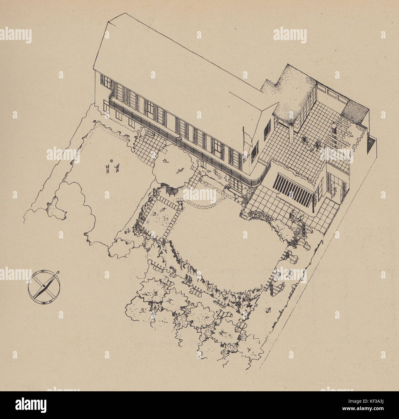 This axonometric drawing illustrates the Vila Josefa Andera, a well-designed modern structure. The architectural focus is on spatial layout, design efficiency, and modern construction techniques. Stock Photo