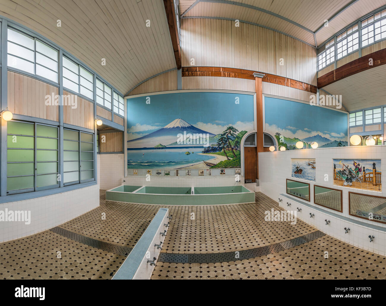 Interior of the 1929 build public bathhouse 'Kodakara-yu' at Edo Tokyo Open Air Architectural Museum, Tokyo, Japan Stock Photo