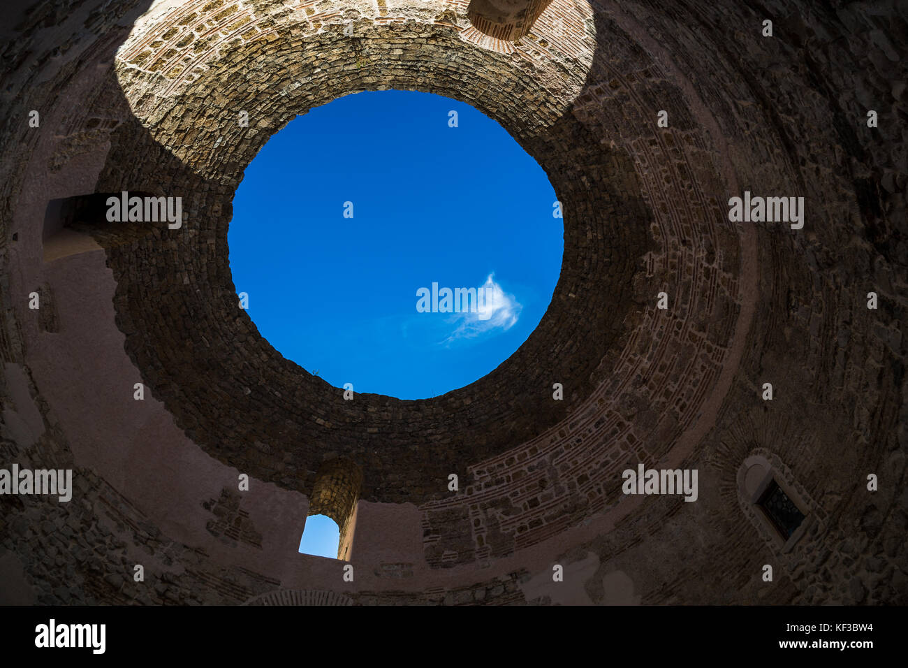 Beautiful open-air oculus seen from the vestibule of Diocletian's living quarters in the Palace of Diocletian, Split. Stock Photo