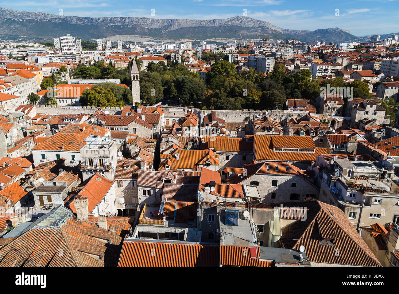 The medley of tight alleyways and houses houses which sit on the grounds of Palace of Diocletian in Split.   Built between AD295 and 305 Roman Emperor Stock Photo