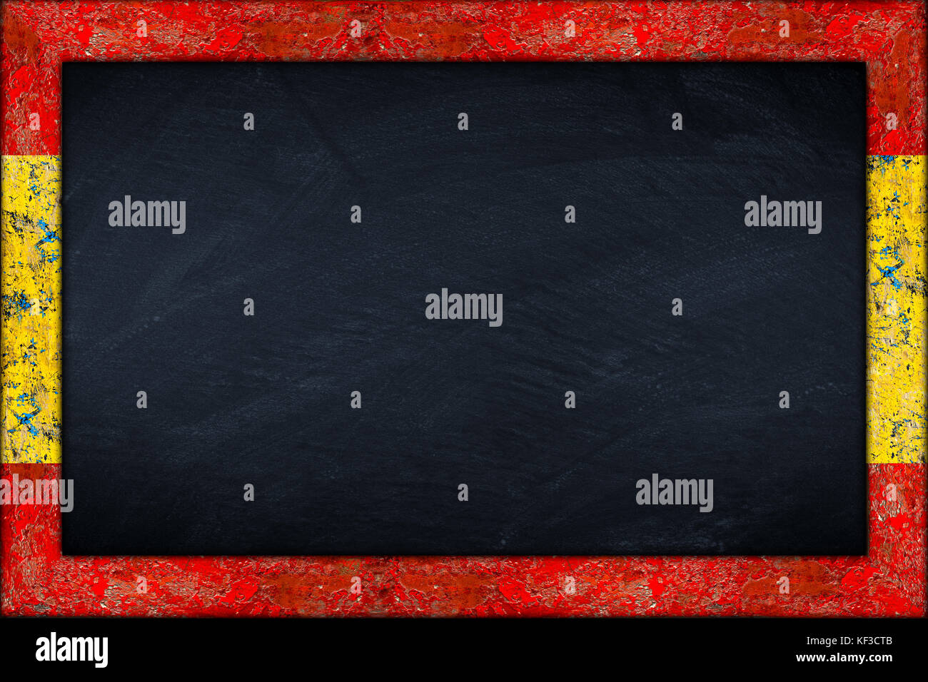 empty chalkboard blackboard with wooden spanish spain flag frame blank
