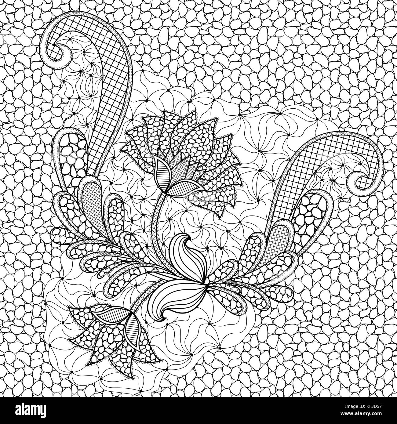 Abstract hand drawn black and white Floral seamless vector pattern with ...