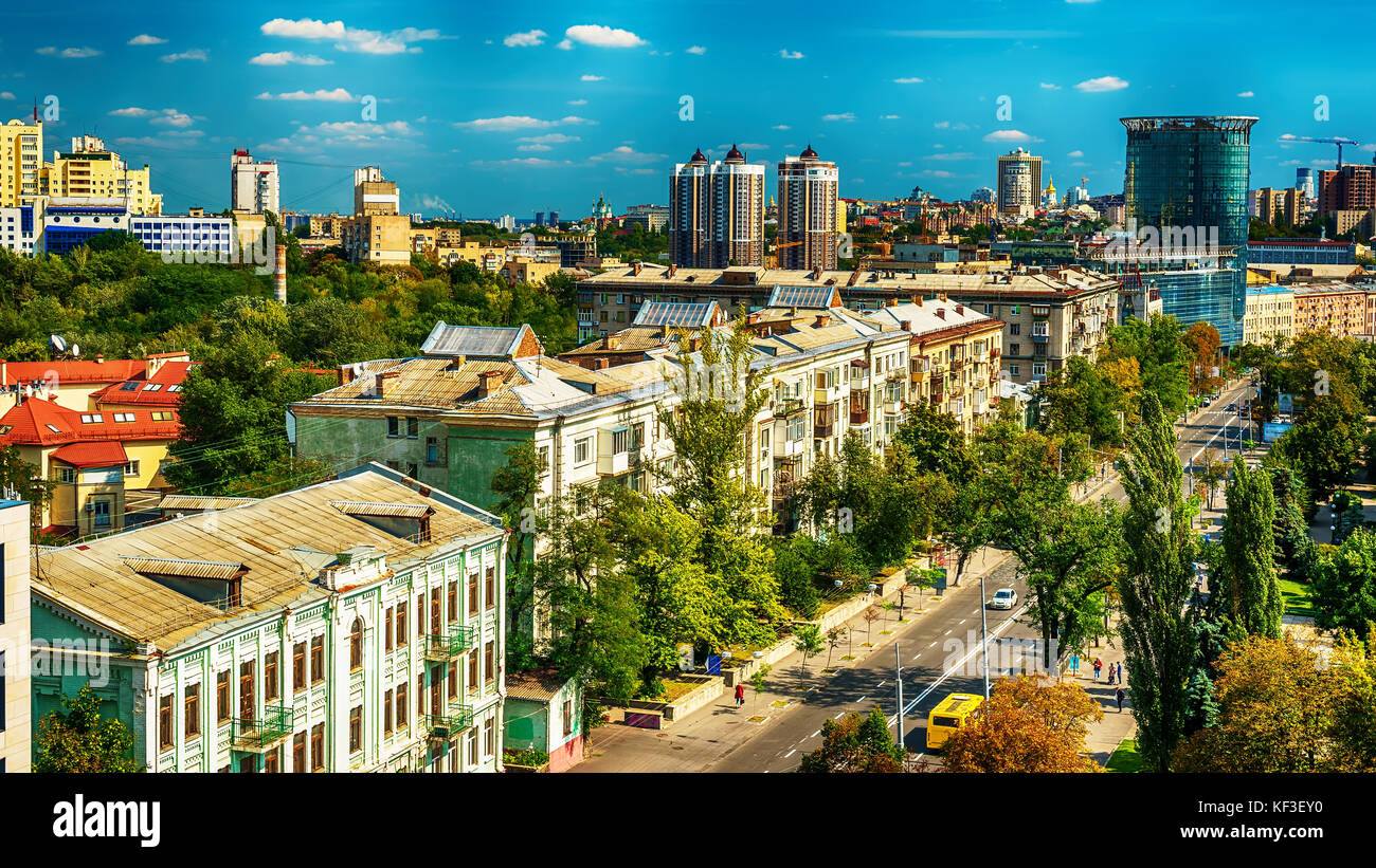 Kiev or Kiyv, Ukraine: aerial panoramic view of the city center Stock Photo