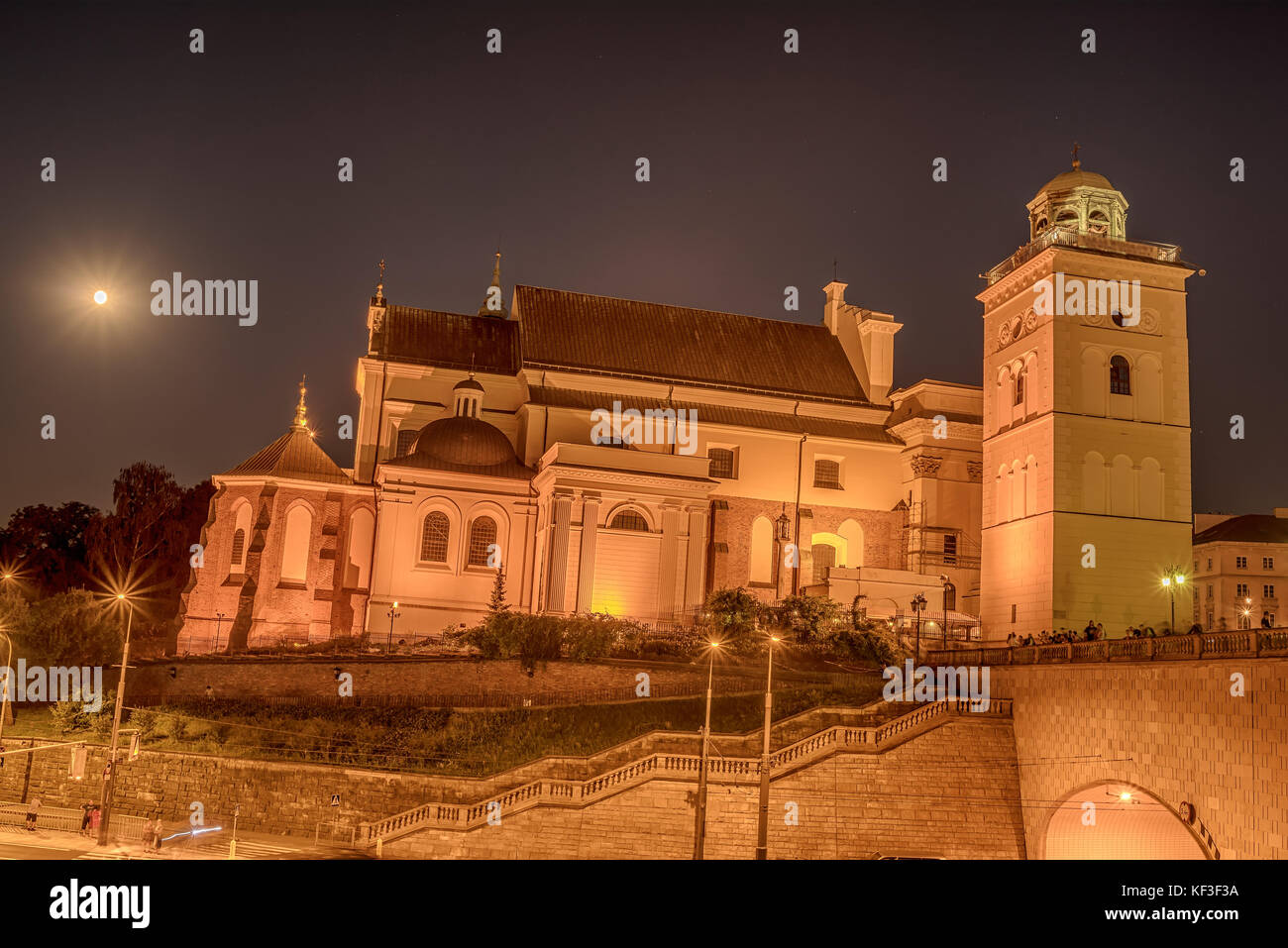 Warsaw, Poland: St. Annes Church at night Stock Photo