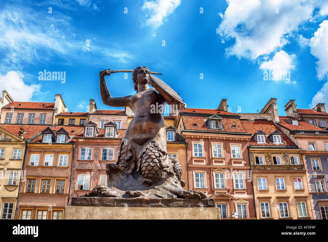 The Statue of Mermaid of Warsaw, Polish Syrenka Warzawska, a symbol of Warsaw Stock Photo
