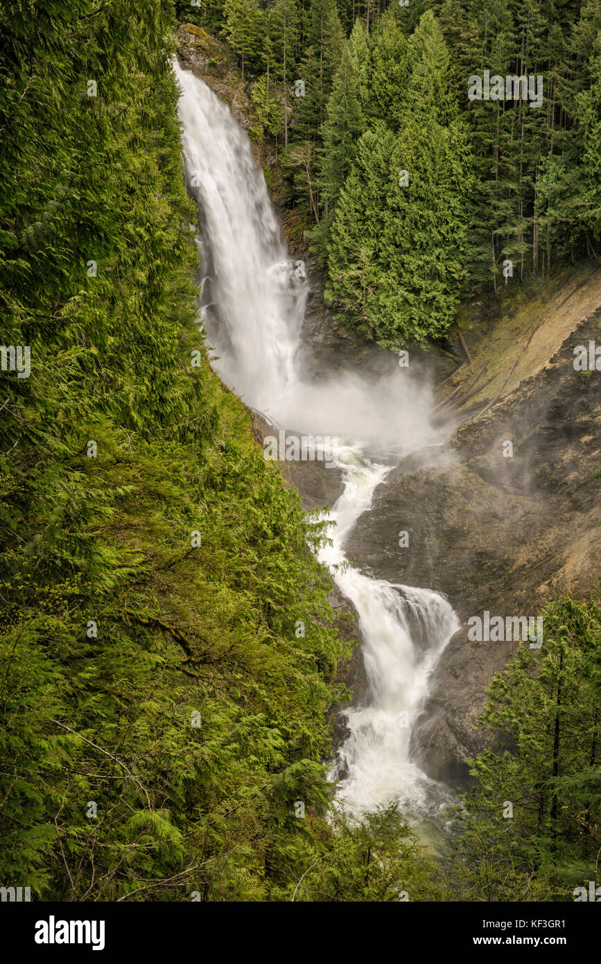 Middle Wallace Falls in early spring, Wallace Falls State Park, North Cascades, near town of Gold Bar, Washington, USA Stock Photo