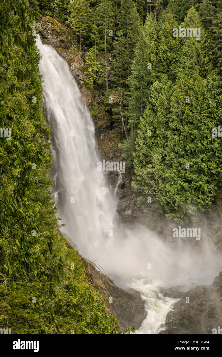 Middle Wallace Falls in early spring, Wallace Falls State Park, North Cascades, near town of Gold Bar, Washington, USA Stock Photo