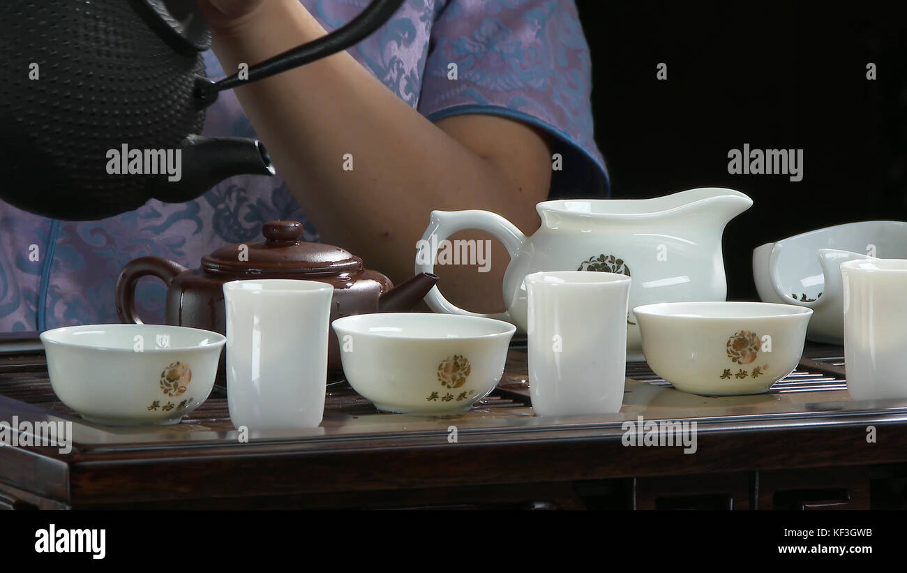 Closeup table for the tea ceremony utensils and bamboo. Chinese tea