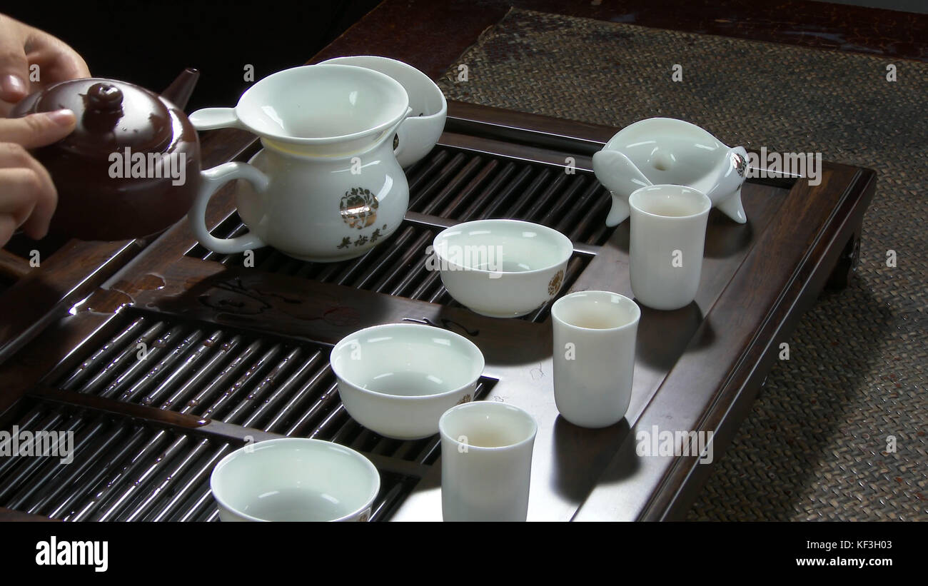 Closeup table for the tea ceremony utensils and bamboo. Chinese tea