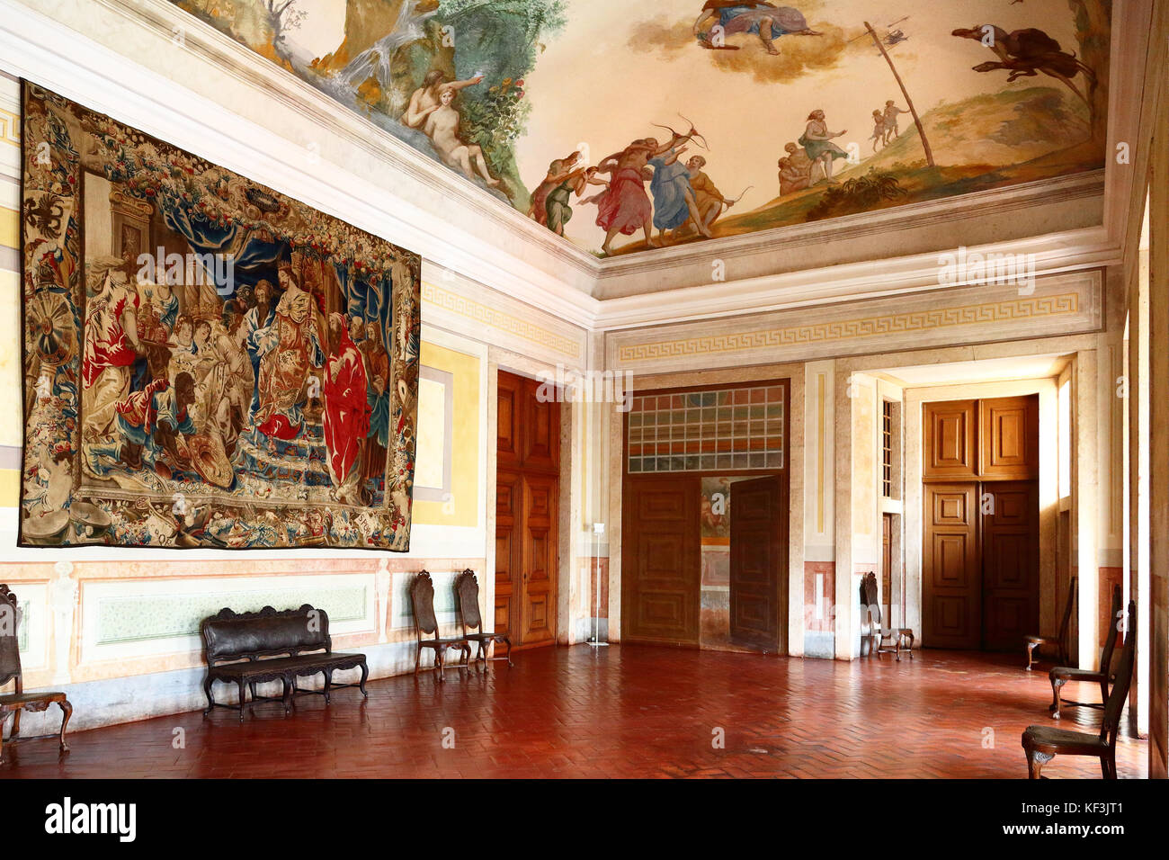 The National Palace in Mafra, Portugal, is decorated with priceless furniture, paintings and accessories Stock Photo