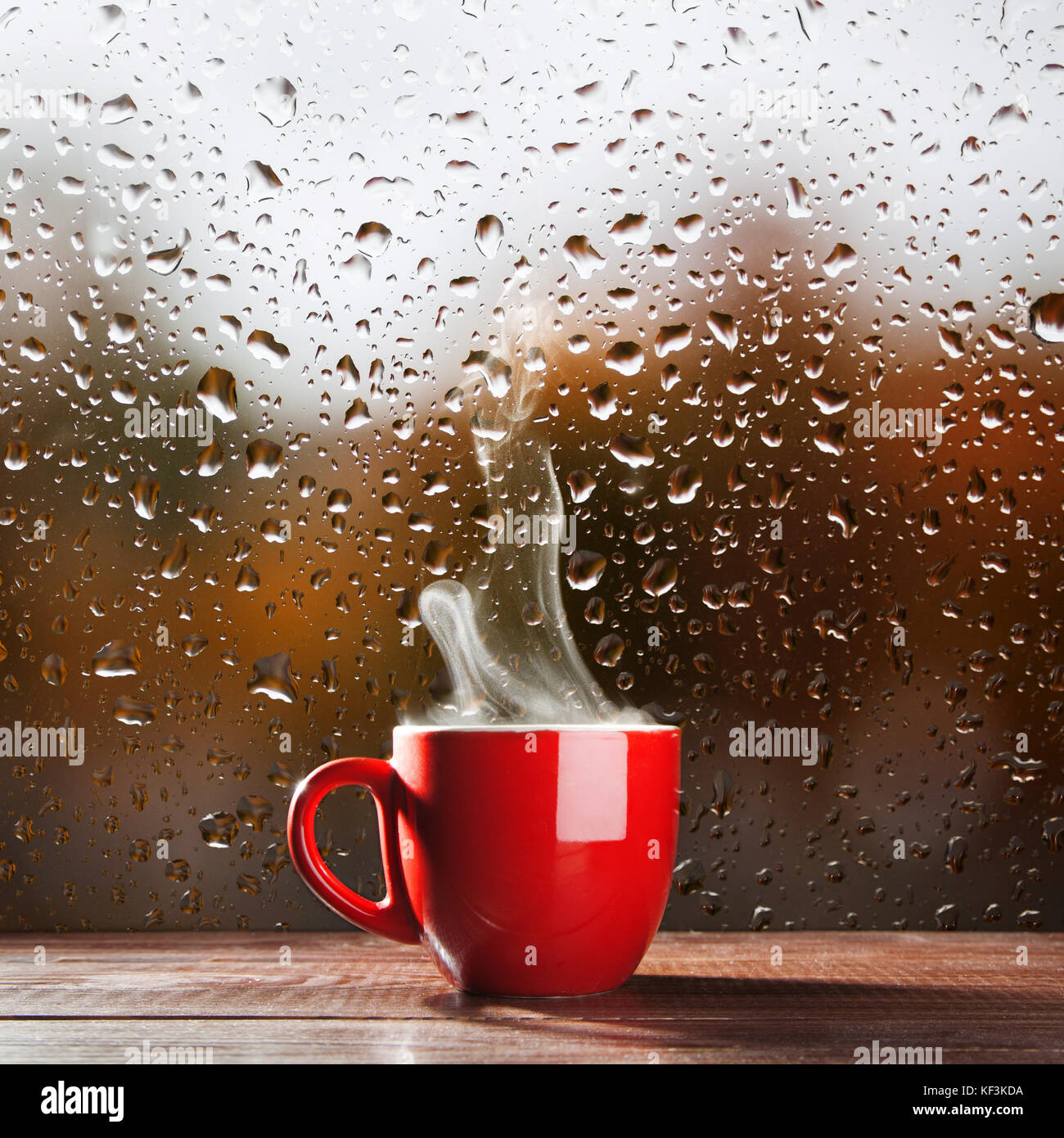 Cup Of Coffee On A Rainy Day Stock Photo Alamy