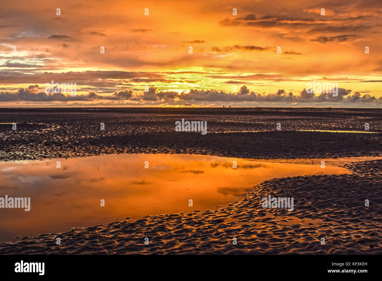Sunset at low tide in the Wadden Sea, North sea, Europe Stock Photo