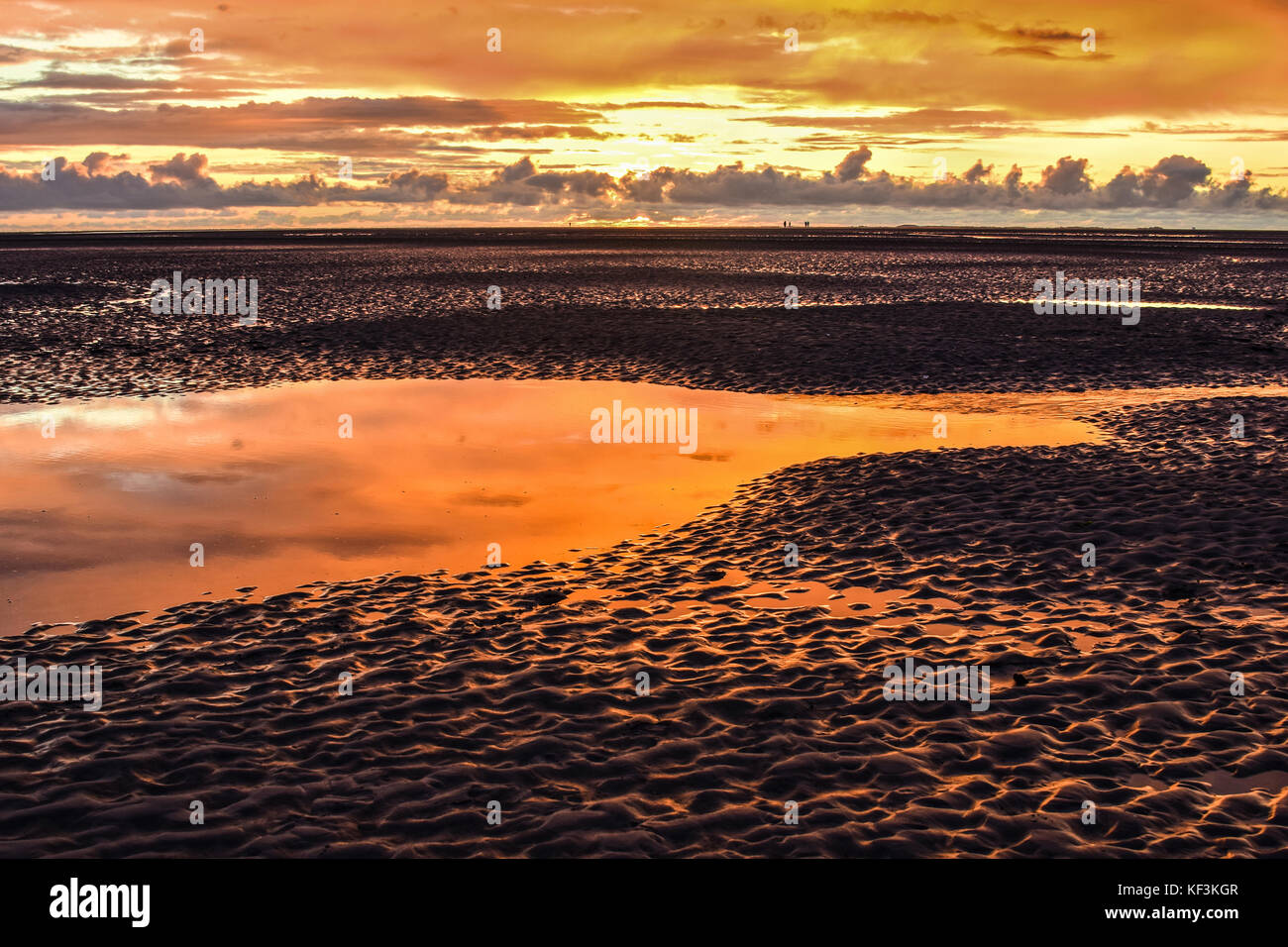 Sunset at low tide in the Wadden Sea; North sea; Europe Stock Photo
