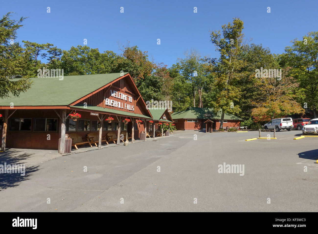 Entrance wooden buildings of Bushkill falls, waterfalls, Pennsylvania's Pocono Mountains, United states Stock Photo