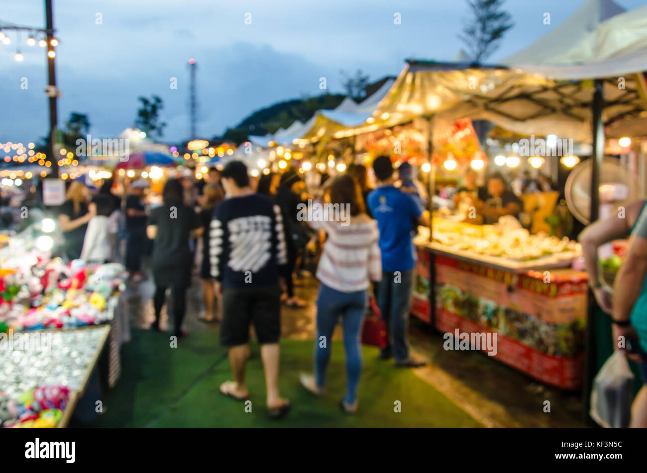 Blur Festival food night market for background usage Stock Photo - Alamy