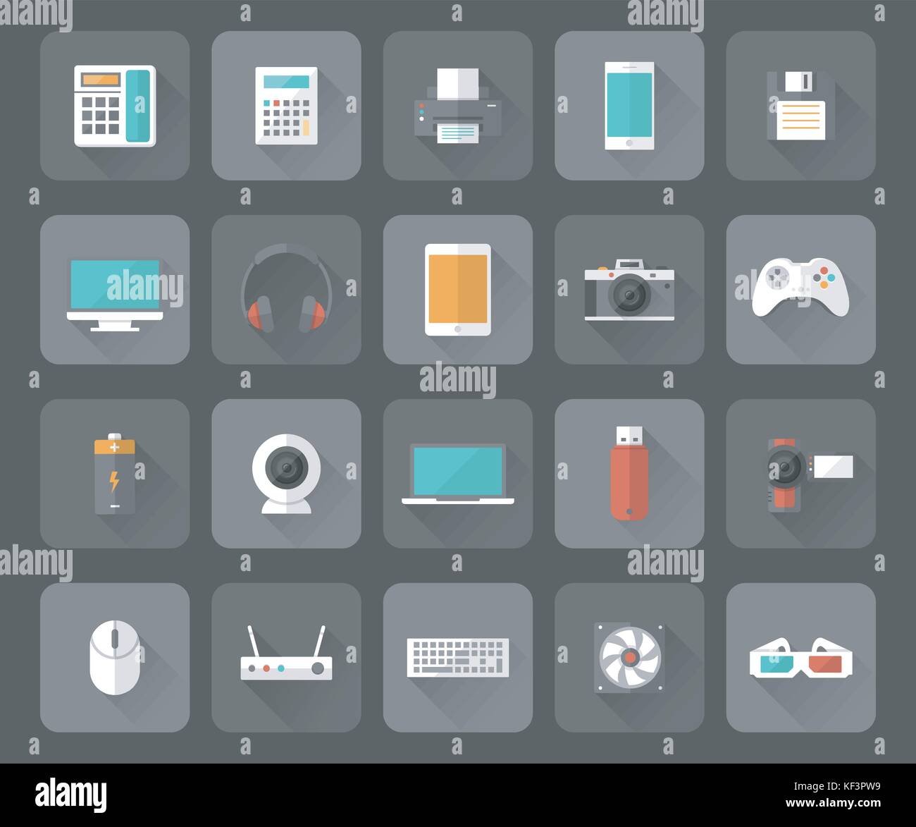 Set of technology and multimedia devices icons. Vector illustration Stock Vector