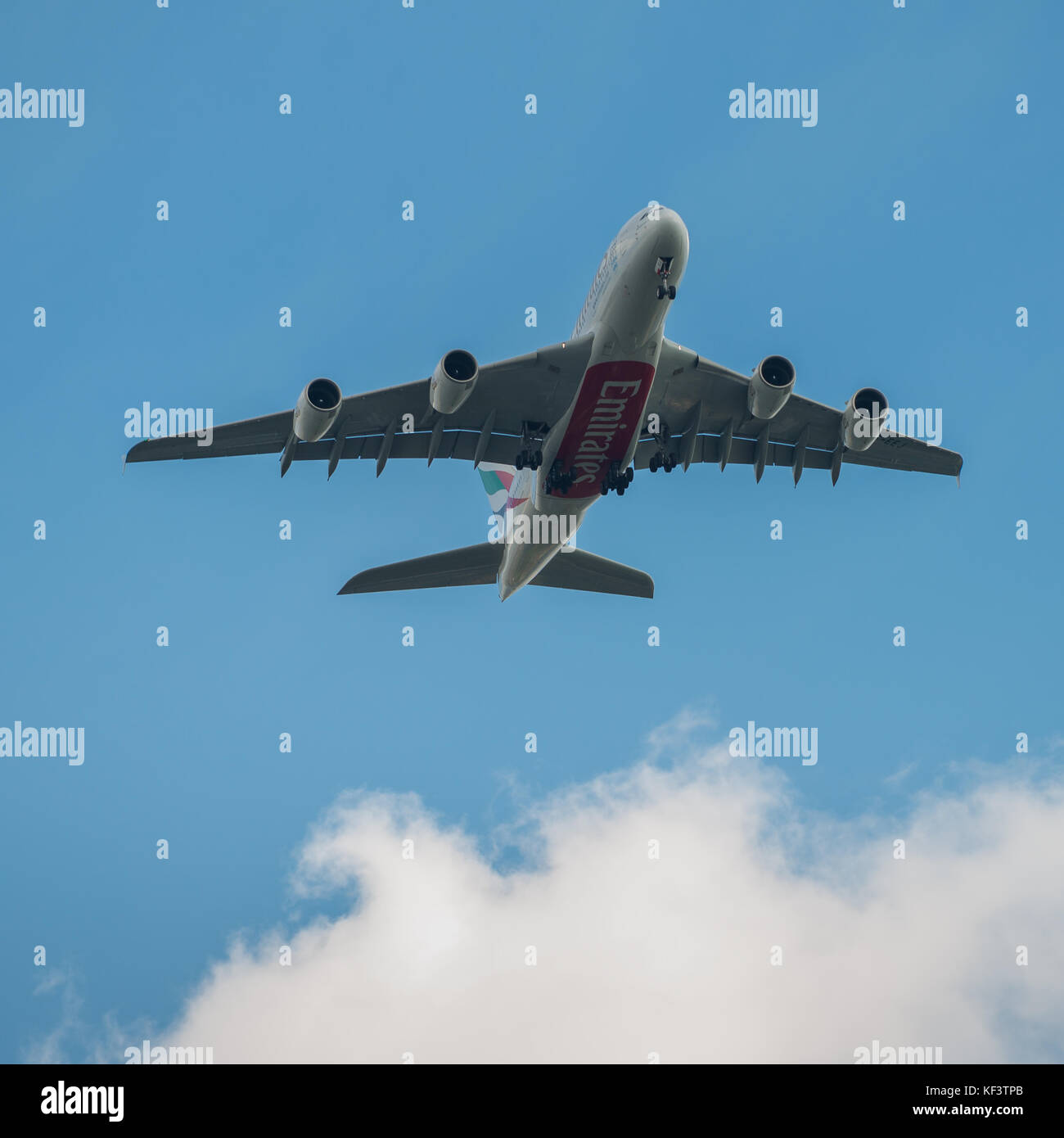 Airbus A380 on approach to Heathrow Airport, London, United Kingdom Stock Photo
